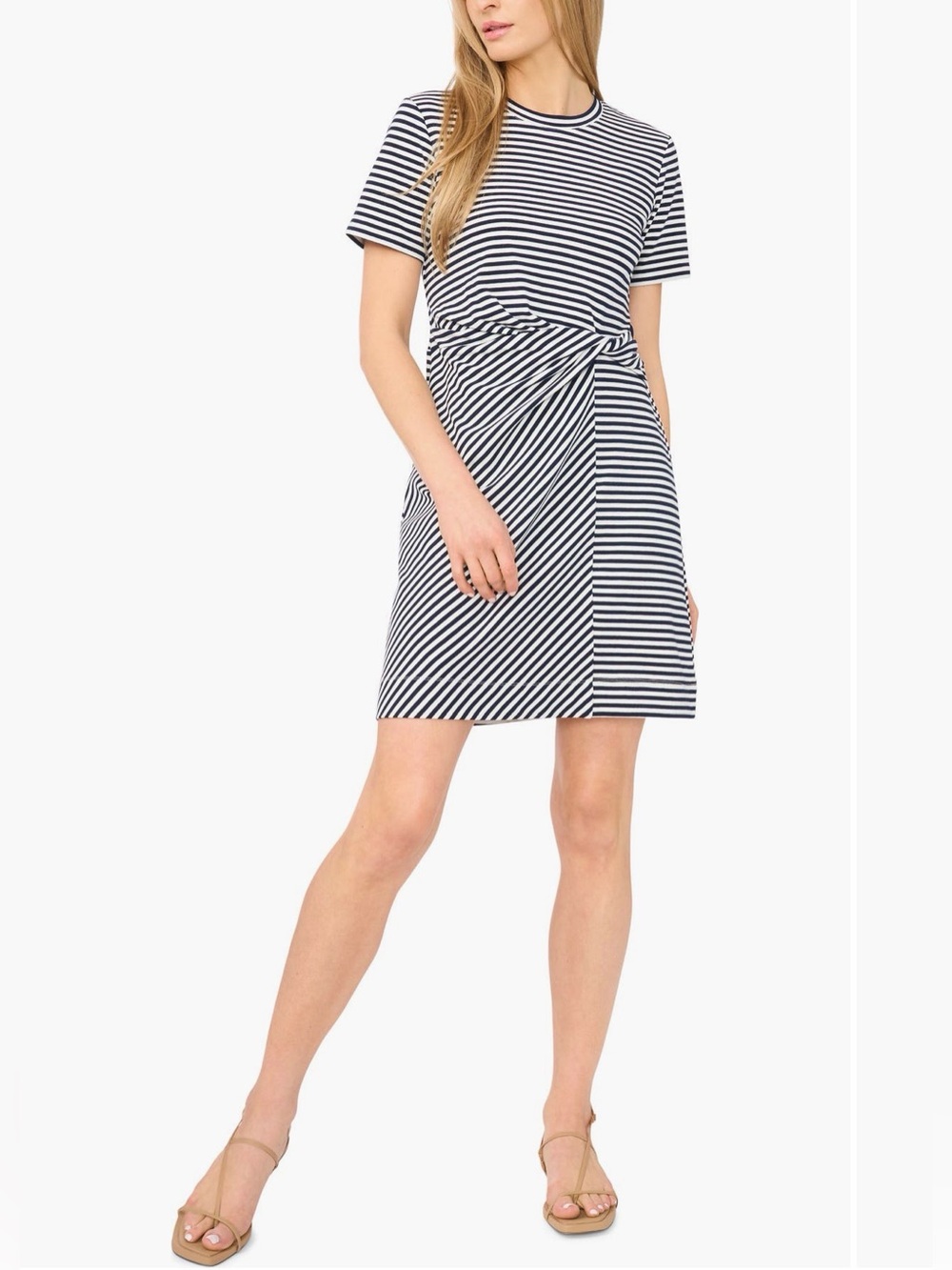 Halogen Stripe Twist Detail Stretch Cotton T-Shirt Dress